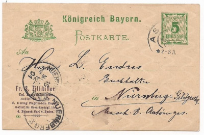 Germany Bayern 1901 Old postcard stationery Aschau Chiemgau to Nurnberg D.763 foto