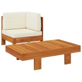 vidaXL Set mobilier grădină perne alb/crem, 2 piese, lemn masiv acacia