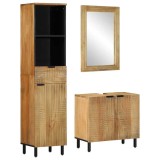 Cumpara ieftin Set de mobilier de baie 3 piese maro din lemn masiv de mango