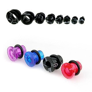 Tunel pentru ureche din acrilic colorat cu model de marmură - Lățime: 8 mm, Culoare Piercing: Negru - K