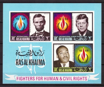 Ras al Khaima 1968 - Personalitati, Kennedy, bloc neuzat foto