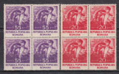 ROMANIA 1952 LP 328 ZIUA MINERULUI BLOCURI DE 4 TIMBRE MNH foto