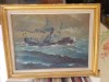 Nicolae Savopol (1905-1982) Tablou Marina - Vapor Nava Vas 70/50cm Ulei/Carton, Marine, Realism