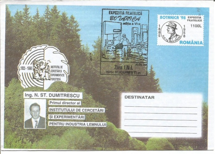 (No3) plic ocazional-EXPOZITIA FILATELICA BOTANICA editian a-VI-a-1998