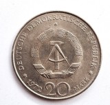 Moneda GERMANIA DEMOCRATA 20 mark 1972 marci Wilhelm Pieck tiraj mic, Europa, Cupru-Nichel