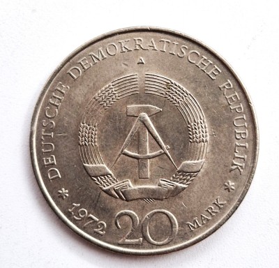 moneda GERMANIA DEMOCRATA 20 mark 1972 marci Wilhelm Pieck tiraj mic foto