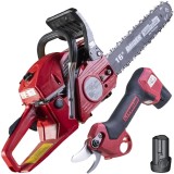 Raider RD-PSH01 + RD-GCS13 - Foarfeca de gradina cu 2 acumulatori Li-Ion 12 V 2 Ah 25 mm + Drujba cu motor pe benzina 2.4 CP 40 cm 45 cm3