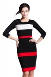 V856A-115 Rochie office eleganta cu model geometric in dungi colorate, L, XL, XXL