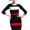 V856A-115 Rochie office eleganta cu model geometric in dungi colorate