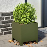 Set 2 Jardiniere Grădină vidaXL Verde Măsliniu 30x30x30cm Oțel Ghiveci Flori Plante Decorative Exterior Balcon Terasă