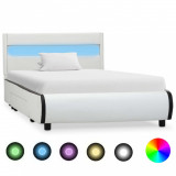 Cadru de pat cu LED-uri, alb, 100 x 200 cm, piele ecologica GartenMobel Dekor, vidaXL