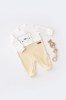 Salopeta Ursulet cu maneca lunga si botosei din 80%bumbac organic si 20% poliester - Crem, BabyCosy (Marime: 6-9 luni)