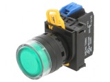 Comutator acționat prin apăsare verde 22mm, 2 POZIții stabile NO - Comutator verde acționat prin apăsare 22mm