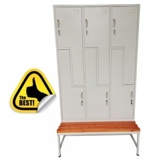 Vestiar metalic Premium 6 usi Z (3x2) si bancuta 1200x750x2200 mm (LxlxH), Asamblat, PLUS