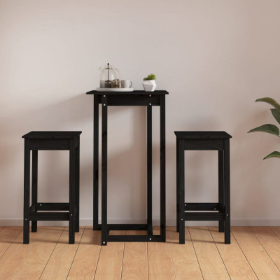 vidaXL Set mobilier de bar, 3 piese, negru, lemn masiv de pin foto