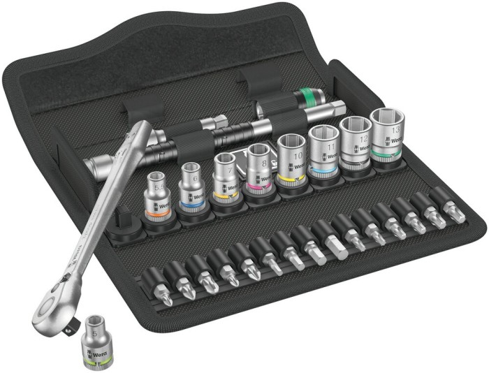 Set clichet Zyklop 1/4&quot; plus chei tubulare si biti, 28 piese WERA 05004018001 HardWork ToolsRange