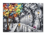 Cumpara ieftin Tablou indragostiti pictat manua, Plimbare in doi pe aleea din parc, 70x50cm ulei pe panza, Superb