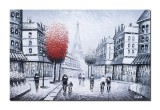 Tablou Paris pictat manual, 90x60cm ulei pe panza in cutit efect 3D