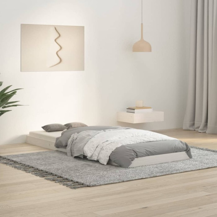 vidaXL Cadru de pat mic Single 2FT6, alb, 75x190 cm, lemn masiv de pin