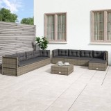 Cumpara ieftin Set mobilier de grădină cu perne, 9 piese, gri, poliratan