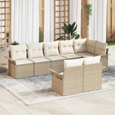 vidaXL Set de canapele pentru grădină cu pernă 8 pcs Bej Rattan poli 3345411 foto