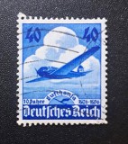 Germania Reich-ul German 1936 Aniversare 10 Ani Lufthansa Avion Junkers Ju 52 40 Pfennig Albastru Ștampilat - A0040
