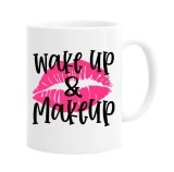 Cana alba personalizata &quot;Wake up &amp; makeup lips &quot;, INOVATIX&reg;. 330ml