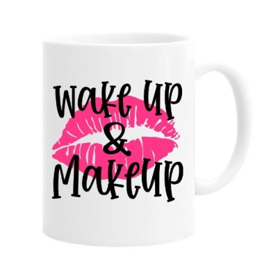 Cana alba personalizata &amp;quot;Wake up &amp;amp; makeup lips &amp;quot;, INOVATIX&amp;reg;. 330ml foto