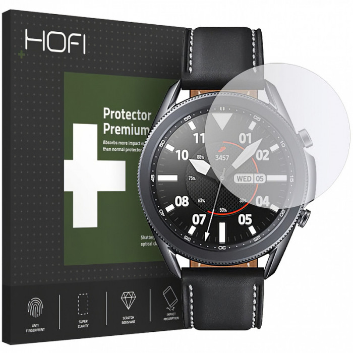 Folie Protectie Ecran HOFI pentru Samsung Galaxy Watch3 45mm, Sticla securizata, 9H, 2.5D, Neagra
