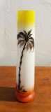 VAZA SOLIFLORA DIN STICLA OPALINA PICTATA MANUAL-DECOR PALMIER-ATELIER EUROPEAN SECOL XX