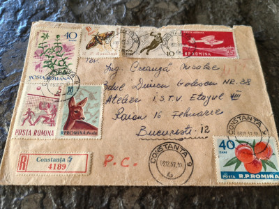 Plic filatelic circulat 1967, special,francatura mixta, 14 valori diferite foto