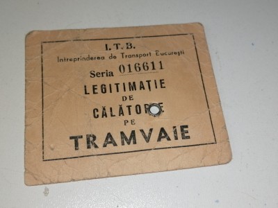 LEGITIMATIE DE CALATORIE PE TRAMVAIE foto