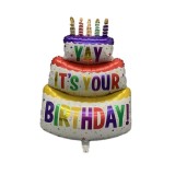 Balon din folie metalizata, flippy, model tort cu 3 straturi, balon aniversar, model birthday cake, 102x62 cm, ambalaj individual, pai inclus, umflare