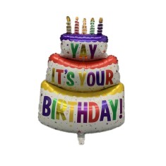 Balon din Folie Metalizata, Cyrax, Model Tort cu 3 Straturi, Balon Aniversar, Model Birthday Cake, 102x62 cm, Ambalaj Individual, Pai inclus, Umflare