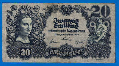 (7) BANCNOTA AUSTRIA - 20 SCHILLING 1945 (29 MAI 1945) foto