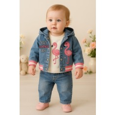 Set Fetita Denim Flamingo &ndash; 3 Piese Confort &amp; Stil (Marime Disponibila: 6-9