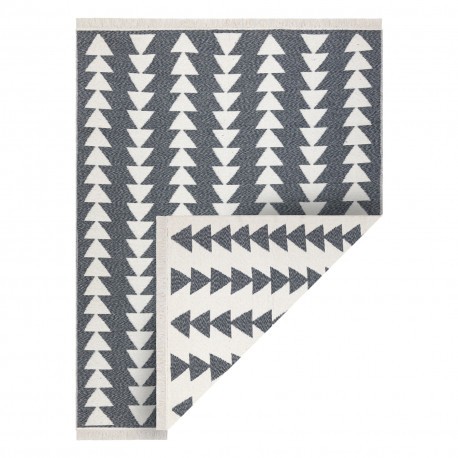 Covor TWIN 22994 geometric, triunghiurile bumbac, cu două fețe, Franjuri ecologice - antracit / crem, 80x150 cm