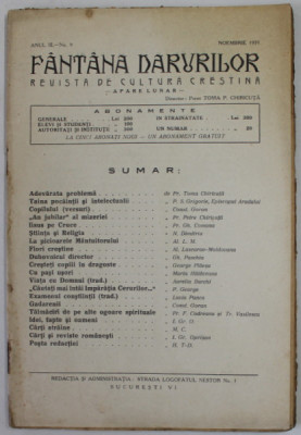 FANTANA DARURILOR , REVISTA DE CULTURA CRESTINA , ANUL III , NR. 9 , NOIEMBRIE 1931 foto