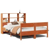 Cumpara ieftin Pat cu biblioteca fara saltea maro 135x190 cm lemn masiv de pin