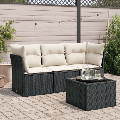 vidaXL Set mobilier de grădină cu perne, 4 piese, negru, poliratan 3217216 foto