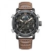 Ceas Barbatesc Naviforce Dual Time LED Quartz, Cronograf, Alarma, Piele Maro, Negru, Rezistent Apa