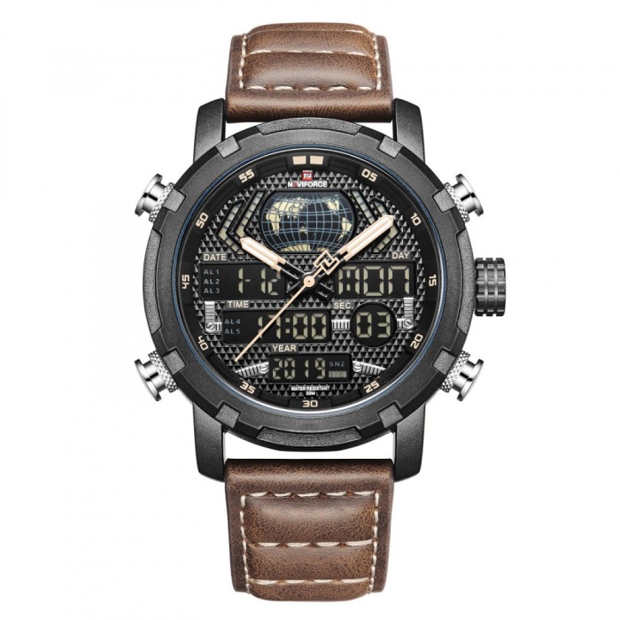 Ceas barbatesc de mana Naviforce Dual Time Led Quartz Casual Fashion Negru