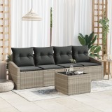vidaXL Set de dining grădină 5 piese cu perne gri deschis din poliratan