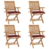 vidaXL Scaune grădină pliabile cu perne, 4 buc, lemn masiv tec 3072732