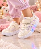 Pantofi sport cu luminite, Model Pearl, Piele ecologica, Fete, Alb (Marime