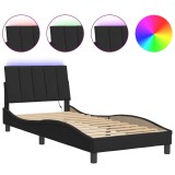 Cumpara ieftin Cadru de pat cu LED fara saltea, Hanko, negru, 80x200 cm, catifea