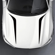 Set 2 stickere autoadezive Tuning, model &amp;quot;Hood Stripes V2&amp;quot;, dimensiune 100 x 26 cm, culoare Neagra foto