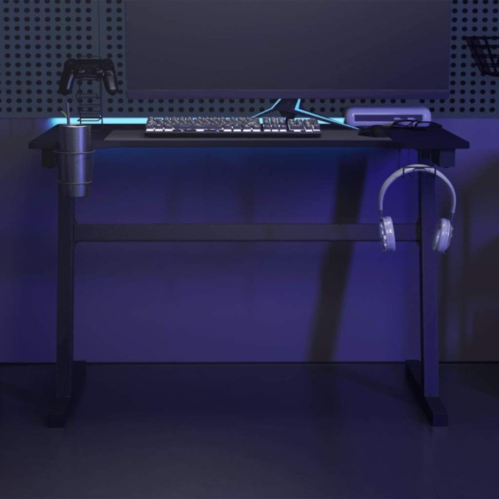 Birou de gaming cu picioare formă Z, negru, 110x60x75 cm, LED