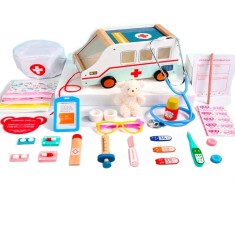 Set trusa medicala din lemn cu ambulanta, 7Toys