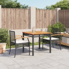 vidaXL Set mobilier de gradina cu perne, 3 piese, negru, poliratan foto